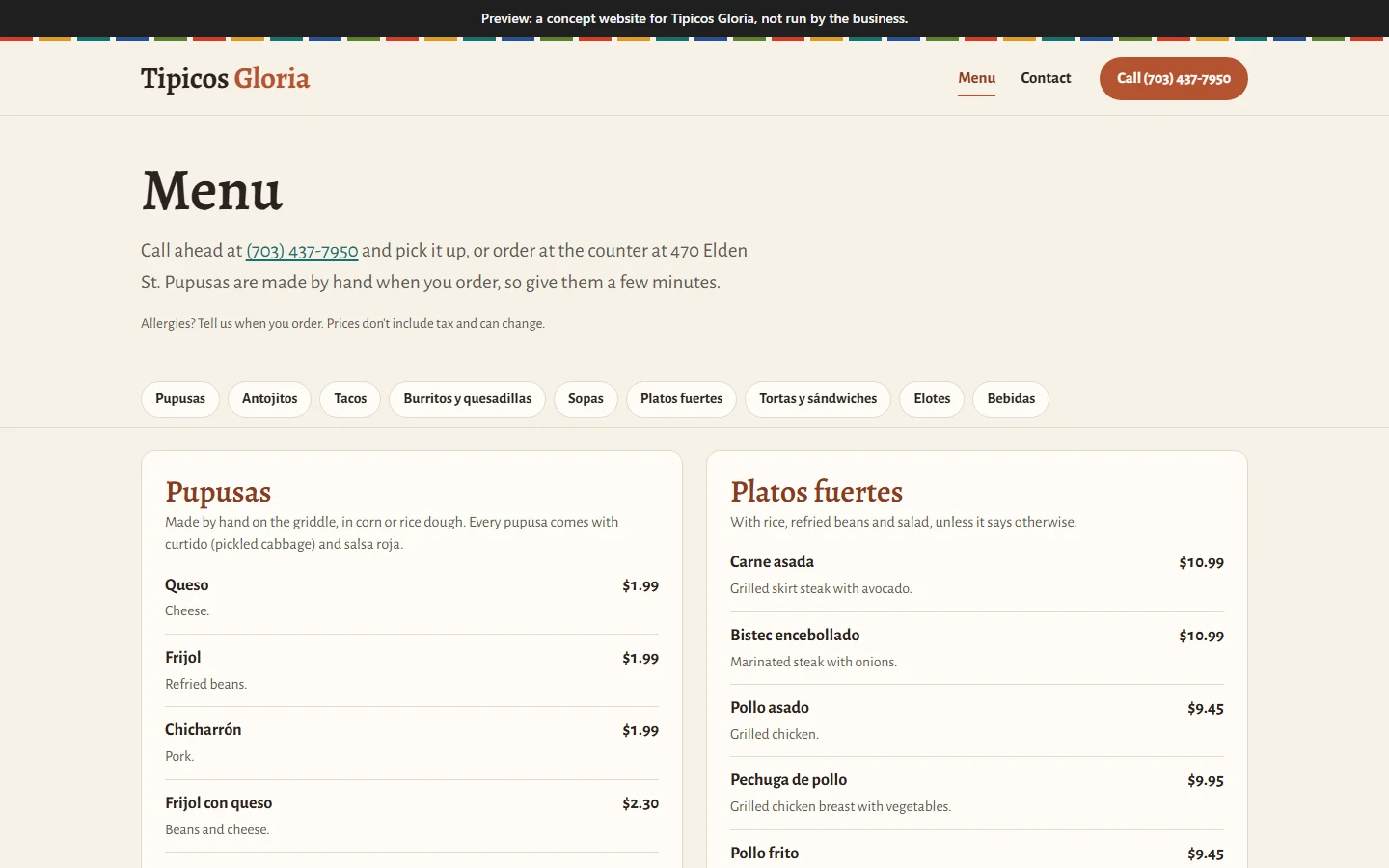 The whole menu, kept current by the restaurant